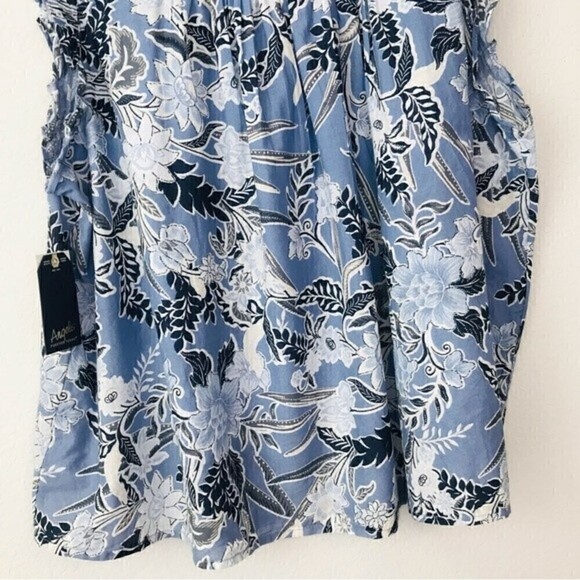New! Angels Blue Floral Sleeveless Peasant High Neck Cotton Top - Picture 6 of 9